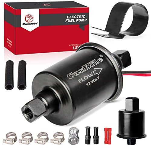 CarBole Pompa Carburante Elettrica 5-9 PSI,Pompa di Benzina Universale Adatta per Diesel e Benzina con Kit di Installazione,Filo di Rame Puro,Dimensioni di Ingresso e Uscita di 8mm,Nero