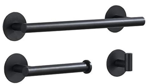 3 Stück Badezimmerzubehör Ohne Bohren - Schwarz Matt Klebstoff 30cm Handtuchhalter mit Toilettenpapierhalter und Handtuchhaken