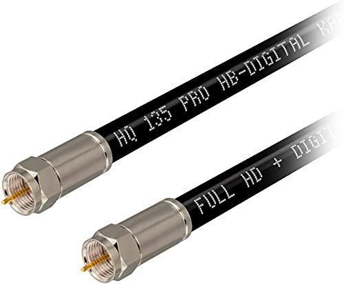15m HB-DIGITAL HDTV SAT Antennenkabel 4-Fach geschirmt max 135dB Stahl-Kupfer Anschlusskabel RG6 Koax mit Kompressionssteckern vernickelt Koaxial Kabel 1080p Full HD 3D UHD Ultra 4K F-Stecker schwarz
