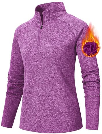AjezMax Donna 1/4 Zip Maglietta da Corsa Maniche Lunghe Sportivo UPF 50+ Yoga Fitness Ciclismo Outdoor Escursionismo Tops Viola Large