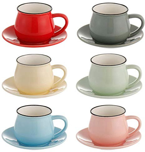 Winlauyet Lot de 6 tasses à café élégantes en céramique avec soucoupes et boîte cadeau