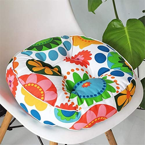 Treers Cuscini Imbottiti Trapuntati per Sedili- 100% Cotone - Imbottitura Spessa Cuscino Trapuntato/Cuscino per Pavimento Lounge da Esterno (Fiore Rotondo,45x45cm)