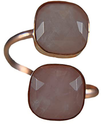 ROSENQUARZ - 925 Silber Doppelring - BRILLANT SCHLIFF - Roségold - Verstellbar - Geschenk für Sie - Schmuck - Handmade - Minimalistisch - Zeitlos - Perfekt für alle Anlässe