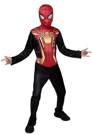 Boy's Spider-Man Integrated Suit Value Costume, Black and Red Spidey Outfit for Halloween, Super Hero Dressup Medium