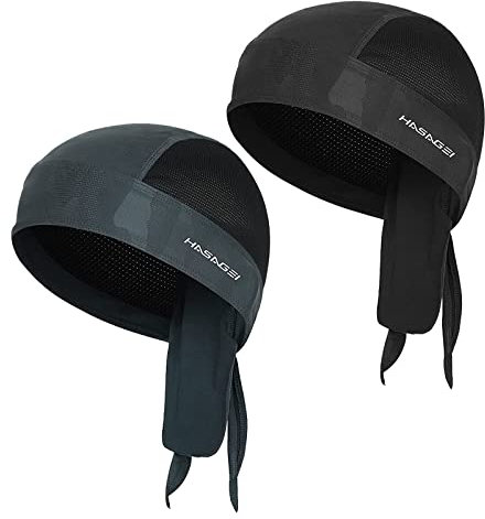 HASAGEI Sports Bandana Cap, Biker Bandana Cap, Kopftuch Herrem Damen, Sommermütze Fahrradmütze, Elastizität Atmungsaktiv Schweißableitender Quick Dry Kopfbedeckung (Schwarz+Grau)
