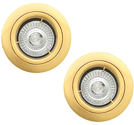 LITECRAFT Recessed Downlights Fire Rated Fixed Spotlights - (Satin Brass, Pack of 2)