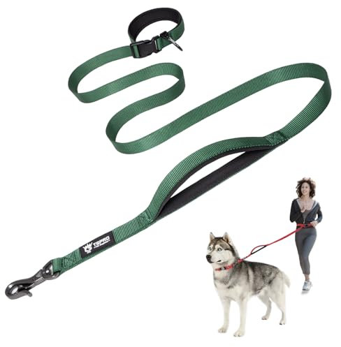 TSPRO Freihandleine Hund für Mittel bis Große Hunde, Verstellbar und Dauerhaft, mit Weichem Gepolstertem Griff und Metallschnalle (Taktisches Grün)