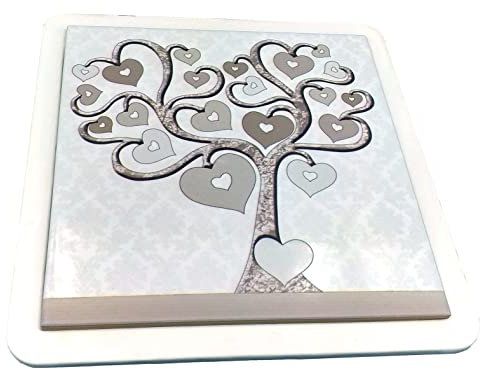Set 24 Sottopentola Quadretto ALBERO DELLA VITA Cuori Ceramica Bomboniere Matrimonio,Battesimo,Comunione,Laurea,Cresima,Anniversari di Matrimonio e regali utili,originali ed economici