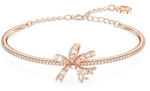 Swarovski Volta Bracciale Rigido, con Motivo a Fiocco, Cristalli e Zirconia Swarovski, Placcato in Tonalità Oro Rosa, Bianco