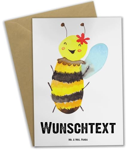Mr. & Mrs. Panda Personalisierte Grußkarte Biene Happy - Geschenke, individuelle, Grußkarten Personalisiert, personalisierbar, Karte