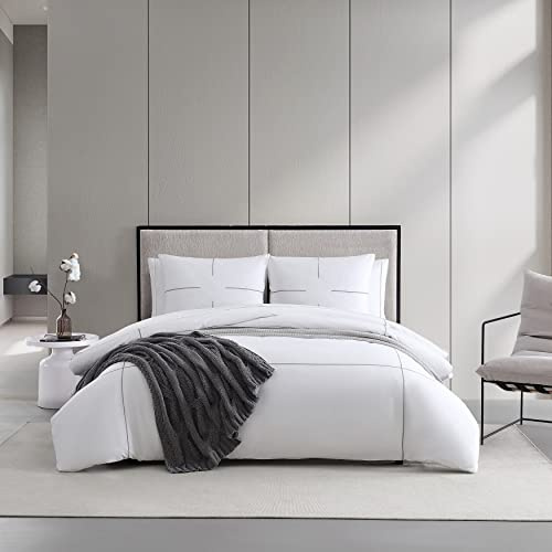 Vera Wang- King Duvet Cover Set, Reversible Cotton Bedding Set with Matching Shams, Designer Home Décor (Zig Zag White/Grey, King)