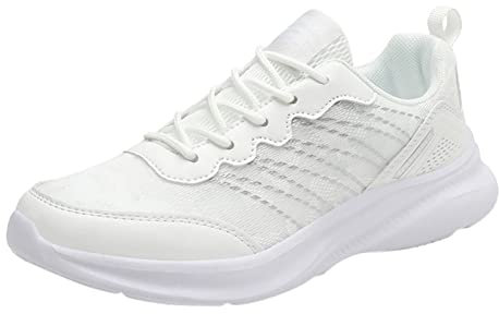 Turnschuhe Damen Weiss Leder Tennis Running Laufen Schuhe Frauen Sportschuhe Weiss Hoch Joggingschuhe Straßenlaufschuhe Cheerleading-Schuhe Halbschuhe für Outdoor Jogging Fitness