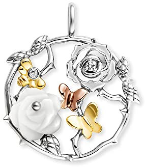 Engelsrufer Damen Anhänger Rose Garden aus Sterling Silber Tricolor mit Perlmutt- besetzt mit 2 Zirkonia Steinen - Ösenverschluss - nickelfrei - Größe: 25mm
