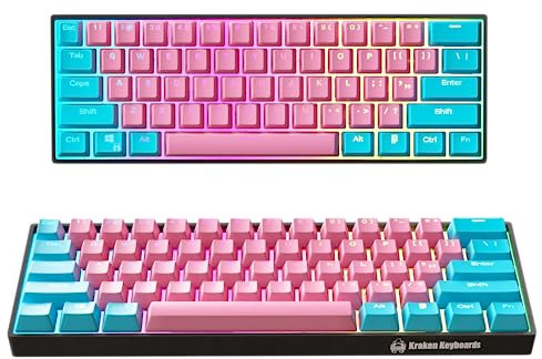 KRAKEN KEYBOARDS COTTON CANDY Edition Kraken Pro 60 | Blue & Pink 60% HOT SWAPPABLE Mechanical Gaming Keyboard for Gaming On PC, Xbox, Playstation & MAC (Cotton Candy | Silver Switches)