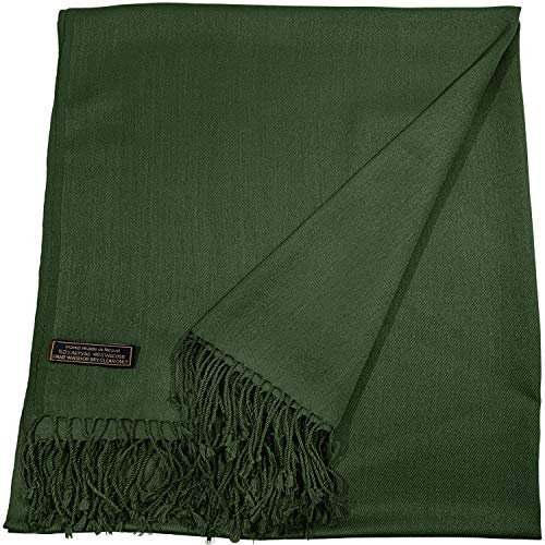 CJ Apparel Nepalesischer Schal, einfarbig, Quasten-Design, Stola, Überwurf, Pashmina, handgefertigt in Nepal, Smaragdrün, Einheitsgröße