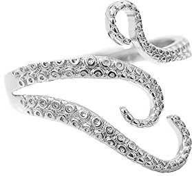 PAURO Edelstahl Punk Oktopus Tentakel Sea Monster Kraken Squid Offener Ring für Männer Verstellbar Volles Silber