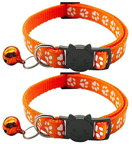 Hepplly 2-Pack Katzenhalsbänder Quick Release Reflective Kitten Halsband mit Glocke (Orange)