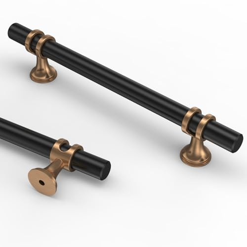 Asidrama 10 Stück 12,7 cm (5 Zoll) Champagner Bronze und Mattschwarz Küchenschrankgriffe, Schrankgriffe, Schubladengriffe, Kommodengriffe