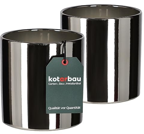 KOTARBAU® 2er Set Glänzend Blumentopf ⌀ 130 mm Zylinder Pflanztopf aus Keramik dekorativer Übertopf Silber Pflanzkübel Blumenkübel für Zimmerpflanzen Gartentopf