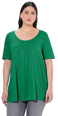 Ulla Popken Damen große Größen Übergrößen Plus Size T-Shirt, Zierfalten, A-Linie, Rundhals, Halbarm, Modal smaragdgrün 58+ 796473459-58+