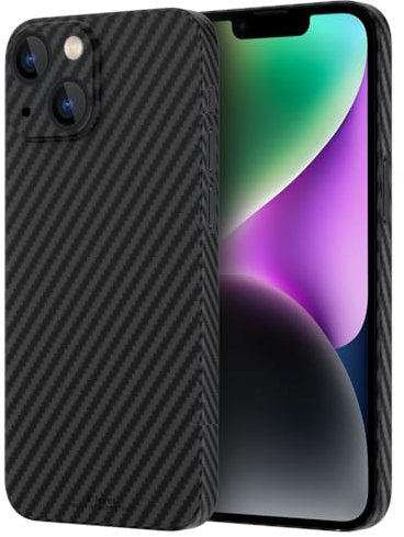 X-level für iPhone 14 Hülle, 0,35 mm Ultra Dünn und Leicht Aramidfaser Handyhülle Kratzfeste Carbon Textur Schutzhülle Kameraschutz Extrem Slim Hard Case - Schwarz