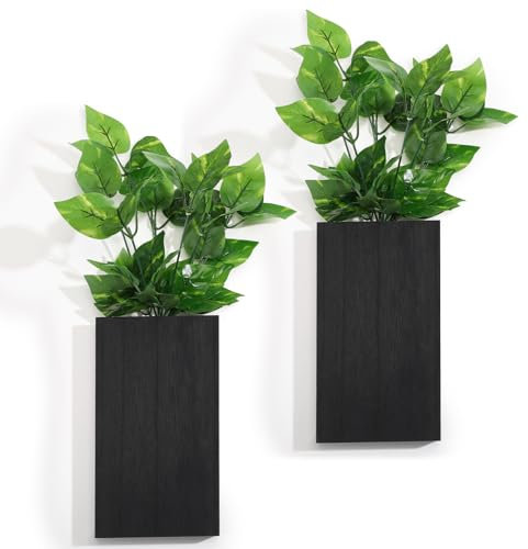 Vesici Wood Wall Planter Vase with Artificial Plants Indoor Plants Holder Pocket Farmhouse Wooden Wall Flower Vase Hanging Plant Decor for Bedroom Kitchen Office Home(2 Pcs)