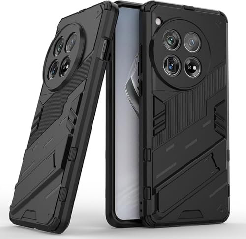 SEAHAI Case for OnePlus 12 5G, Ultra-thin Protective Silicone TPU Shockproof Hybrid Hard PC Back Phone Cover, with Foldable Hidden Form Bracket, Black