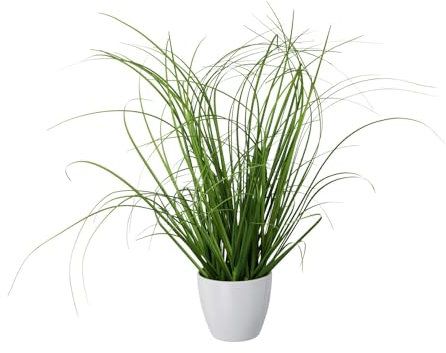 CREATIV green künstlicher Grasbusch 40cm im weißen Kunststofftopf I künstliches naturgetreues Dekogras im Topf I Ziergras für Innen I hochwertige & dekorative Dekopflanze I Deko Kunstpflanze im Topf