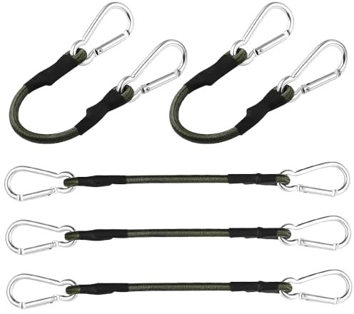 Aoreun Lot de 5 Tendeurs en Caoutchouc avec Mousqueton, 30 cm Tendeurs Elastique, Tendeur en Caoutchouc, Tendeurs à Bagages Sangles Élastiques Robuste pour Camping, Voyage, Bagages (Vert Armée)