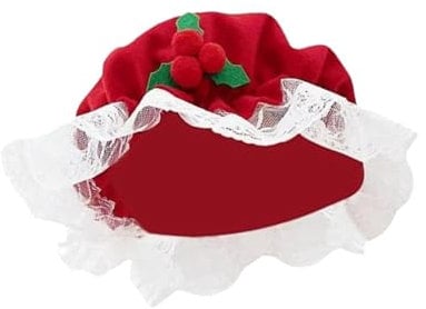 MFUOE Mrs. Claus Hat Lace White Red Trim Cap Santa Claus Mop Hat Xmas New Year Festive Cosplay Accessories for Women Girls Costume