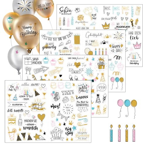 Scrapbook Stickers, 4 Aufkleber Aufkleber Geburtstag Scrapbook Set Stickers Sticker Für Fotoalbum Happy Birthday Deko Für Baby Kinder Erwachsene Teenager DIY Schön Laptop Journal Basteln Dekoration