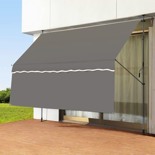 MAAOBR Klemmmarkise, UV-beständig, Höhenverstellbare Markise mit Handkurbel, Markise Balkon ohne Bohren, für Balkon, Terrasse, Garten(Gray bracket+Gray,3m/118in)