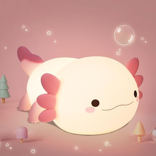 CooPark Axolotl Nachtlicht, Salamander Axolotl Lampe aus weichem Silikon mit dimmbarem Timer wiederaufladbar perfektes Geburtstags, zum Stillen im Nachttischdekor für Kinder und Mädchen