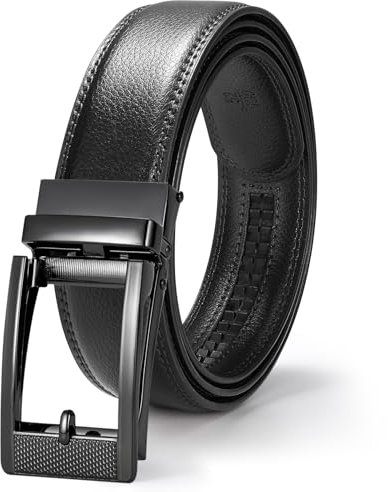 WERFORU Cintura da uomo in pelle con scorrevole, cintura a cricchetto regolabile, 35 mm, per uomo, per affari, casual, A-Black, Passform Taille Größe 71-94cm