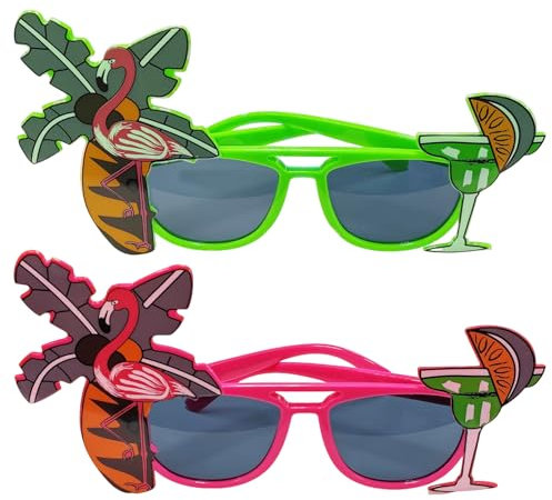 ZGDEIWGF Lot de 2 paires de lunettes de soleil amusantes hawaïennes pour fête, flamant rose