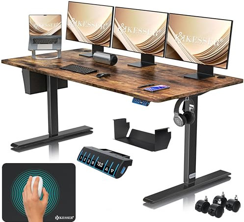 KESSER® Höhenverstellbarer Schreibtisch elektrisch 180cm x 80cm | Ergonomisch Steh-Sitz Schreibtisch | 3-Funktions-Memory Steuerung | Inkl. 360° Rollen & USB-Ladeanschluss Computertisch für Homeoffice