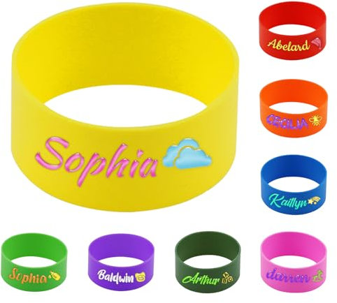 1 Stück personalisierte Namensbänder für Wasserflaschen, wiederverwendbare Flaschenetiketten, elastisches Etiketten für die Kindertagesstätte, waschbares Flaschenetikett mit bedruckbarem Namen