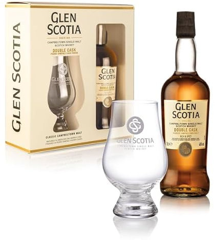 Glen Scotia Double Cask Single Malt Whisky Gift Set (46% ABV) | 20cl Bottle and Glencairn Glass | Award-Winning Campbeltown Whisky | First-Fill Bourbon & PX Sherry Cask | Notes of Toffee & Fudge