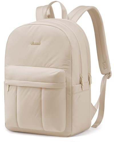 LOVEVOOK Rucksack Damen Schulrucksack Mittelgroß, Schultasche Backpack Teenager Mädchen Elegant Women, Puffer Laptop Leicht Rucksäcke Wasserdicht Tagesrucksäcke für Schule Uni Reise, Beige