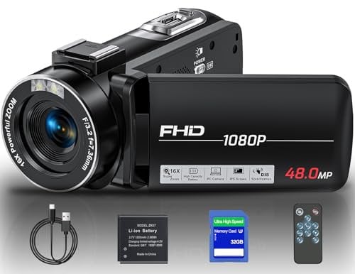 OLESIT Camcorder Video Camera Full HD 1080P 48MP Camcorder 16X Digital Video Camera for YouTube, 3.0 Inch IPS Screen Vlogging Camera Recorder with Remote Control, Battery and 32GB Card