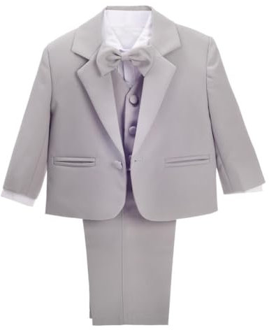 Lito Angels Little Boy Formal Dress Suit Wedding Outfit Wear, 5 Pieces Set (Blazer, Shirt, Waistcoat, Trousers, Bow Tie) Age 5-6 Years (Tag Number 06), Grey