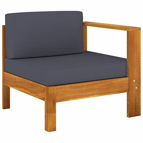 Sufrk Mittelsofa mit 1 Armlehne Dunkelgrau Massivholz Akazie Sofa Lounge Sessel für Garten Terrasse Balkon - 310643