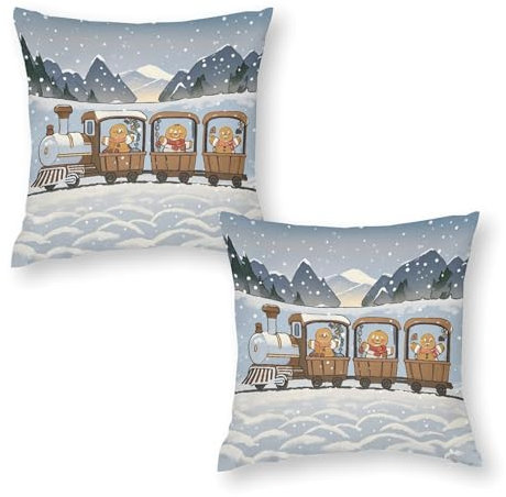 JTKLQBN Weihnachts-Kissenbezüge, Motiv Happy Gingerbread Man, 50,8 x 50,8 cm, 2 Stück, für Heimdekoration, Auto, Bett, Sofa, Couch