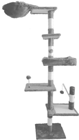 Tiragraffi grande altezza del soffitto, tenditore da parete per gatti, albero da arrampicata a parete, 6 piani, con 5 colonne tiragraffi, amaca, grotta, letto largo, palla, tiragraffi (viola grigio)