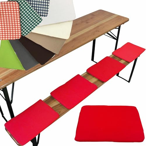NYVI Bierbank Sitzkissen 36x25 cm NYVIGala 4er Set Rot - Komfortable Sitzpolster für Bierbänke - Bierbankkissen mit elastischer Klettband Befestigung - Polster Bierzeltgarnitur