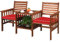 GIANTEX Gartenbank Holz mit Tisch, Holzbank Outdoor 2 Sitzer mit Kissen, Sitzbank Garten mit Schirmloch, Friesenbank Kinobank bis 350 kg belastbar, Terrassenbank für Balkon Terrasse 165 x 65 x 88 cm