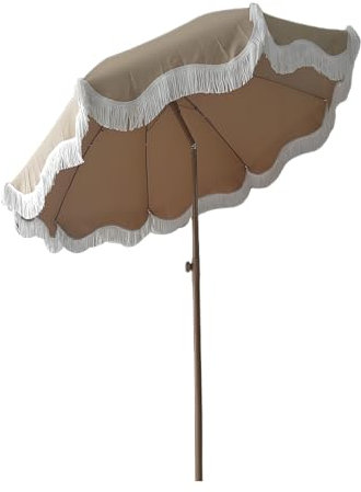 WATAOW Parasol De Terrasse avec Franges | pour Piscines, Marchés, Plages Et Extérieur | Parasol De Plage Inclinable Portable | Protection UV | Parasol 2m | Couleur Kaki