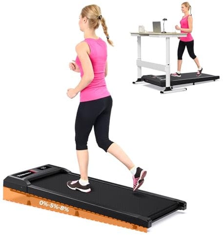 Laufband für Zuhause mit Neigung, 2.5 PS Walking Pad, 2-6 km/h, 2 in 1 Under Desk Schreibtisch Treadmill für Zuhause & Büro, Fernbedienung, LED Anzeige, App, Sprachsteuerung