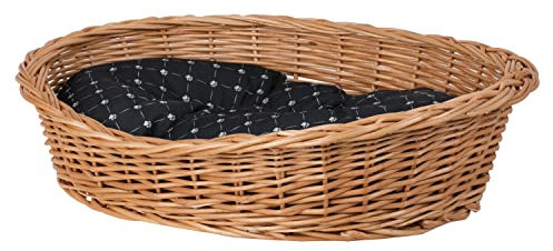 Hundekorb aus Weide in Naturfarbe, Tierkorb, Katzenkorb (Schwarz, 95x72 H27)