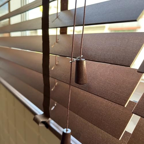 Real Wooden Venetian Blinds,Easy Fit Privacy Curtain Shutters,Wood Grain Effect Window Blinds,50mm Horizontal Slats,Blackout/Heat Insulation Window Treatment for Indoors (55x160cm/22x63in)